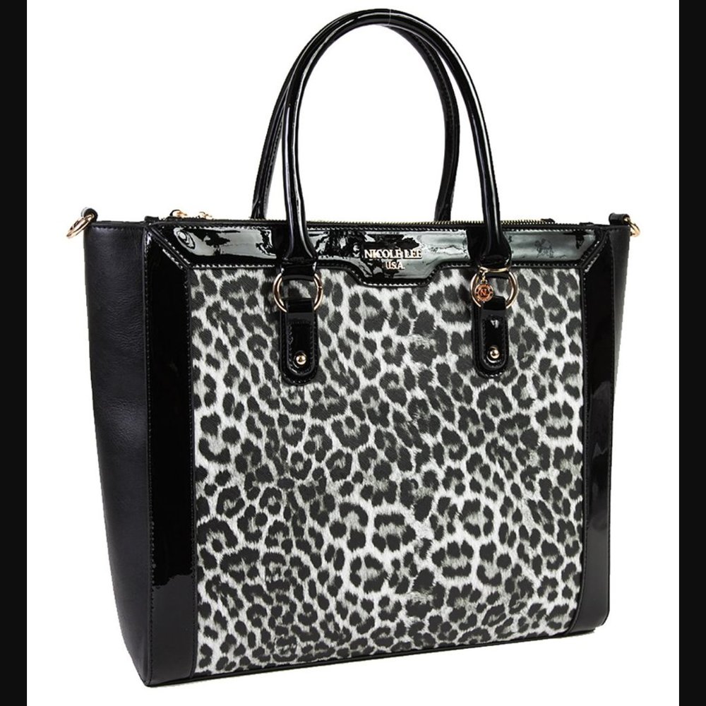 Nicole Lee Black Animal Print Tote Bag